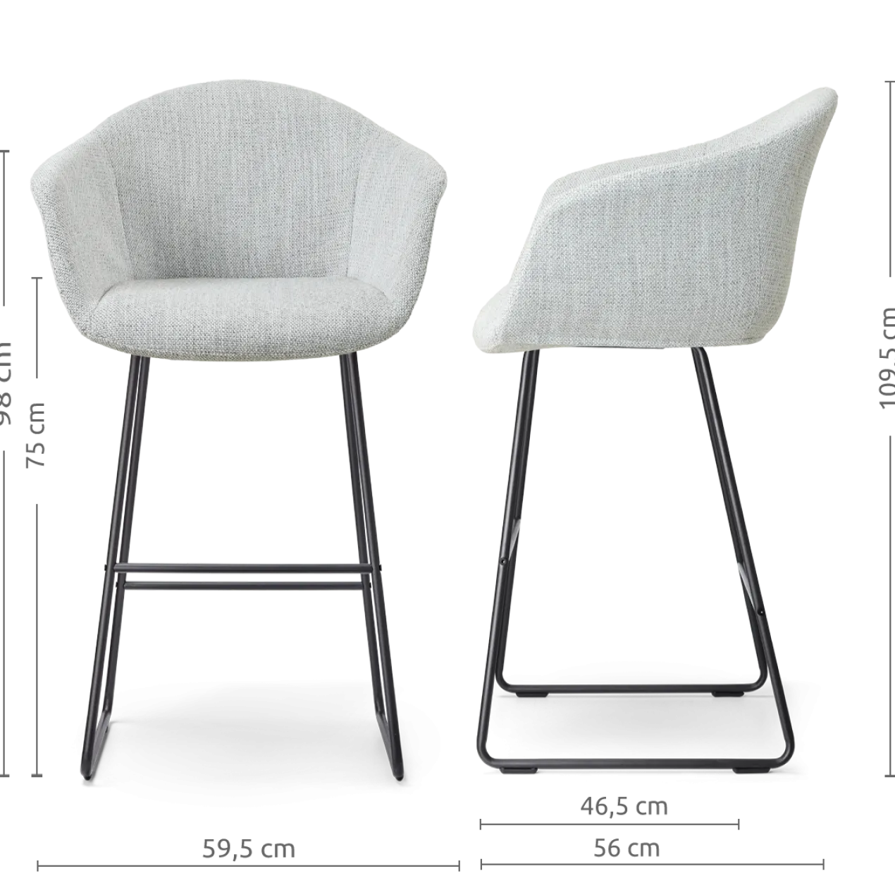 Barkruk Nino-Otis H75 cm zwart onderstel grijs melange