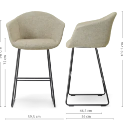 Barkruk Nino-Otis H75 cm zwart onderstel taupe melange