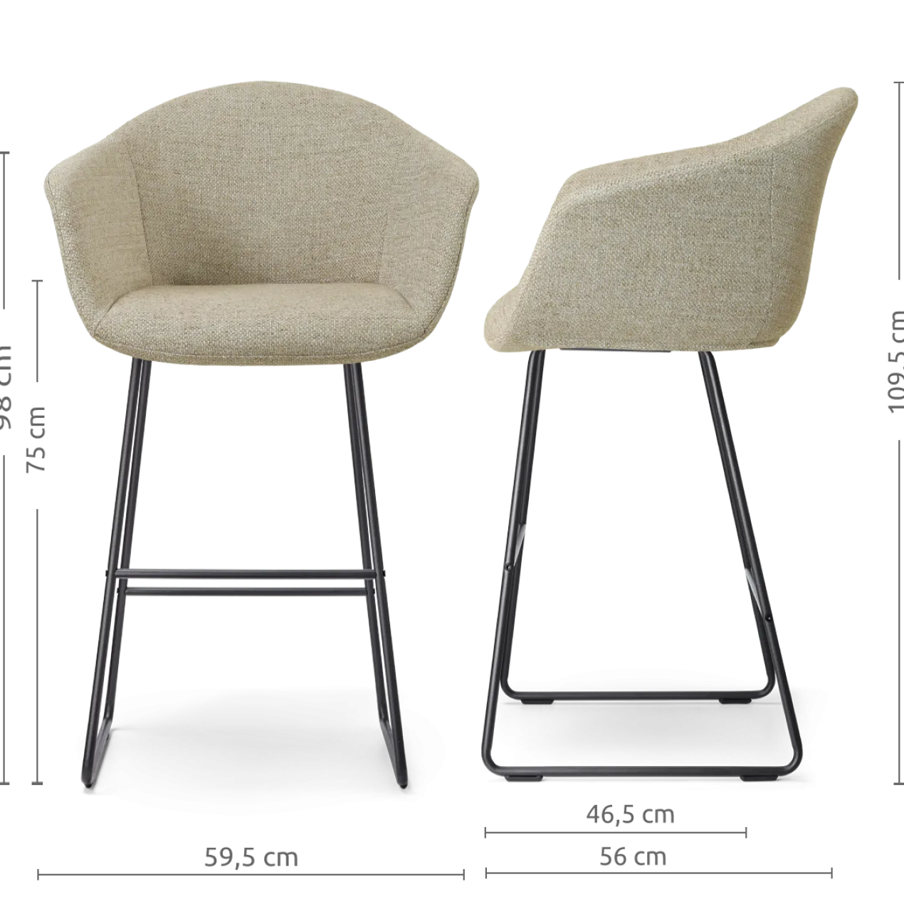 Barkruk Nino-Otis H75 cm zwart onderstel taupe melange