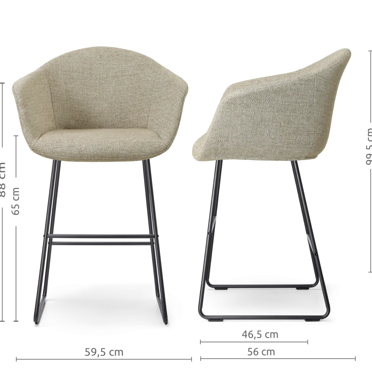 Barkruk Nino-Otis H65 cm zwart onderstel taupe melange