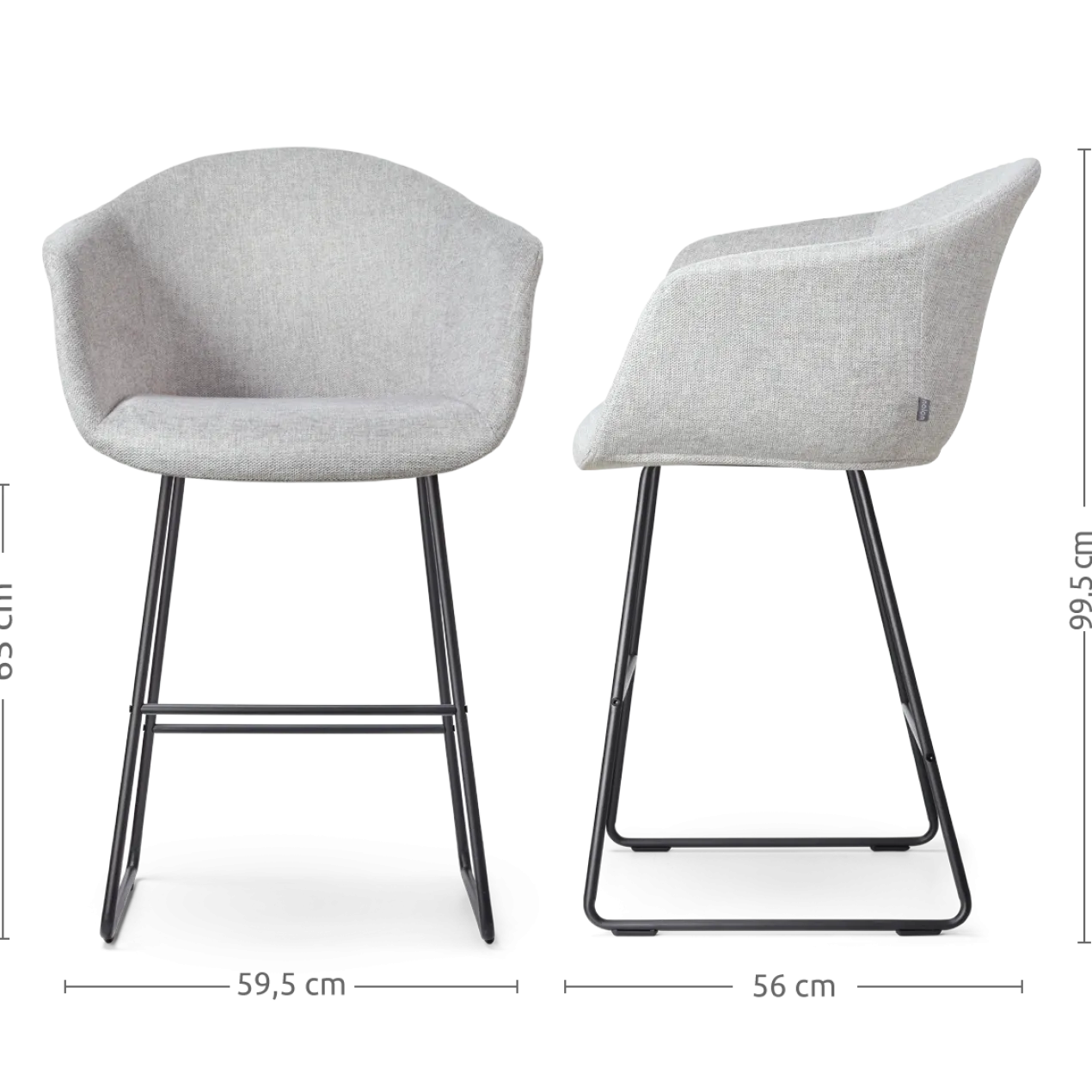 Barkruk Nino-Otis lichtgrijs - zwart - 65 cm - set van 2