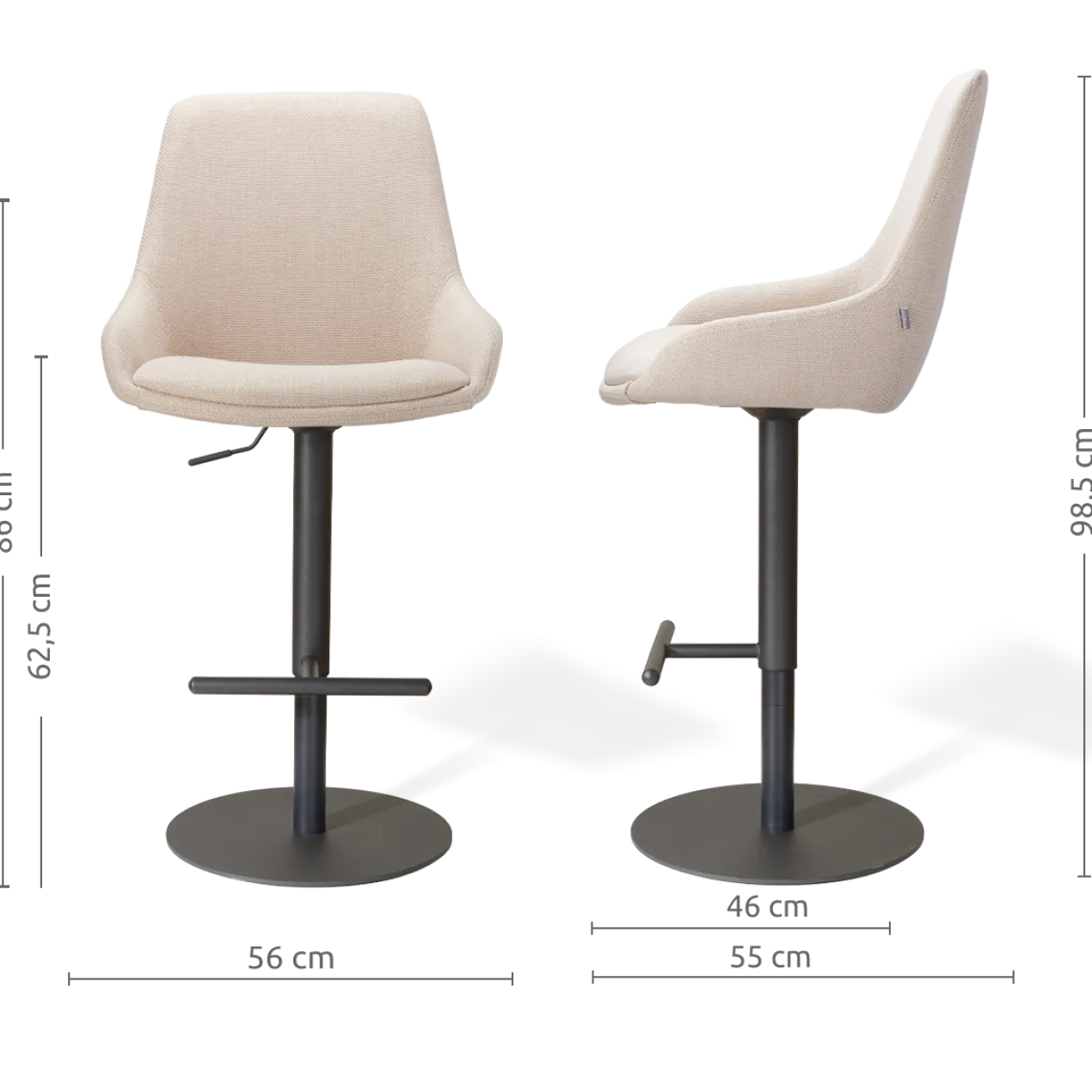 Barkruk Niva-Isa draaibare tulp beige zwart