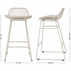Barkruk Pleun H65 cm grijsbeige met zitkussen