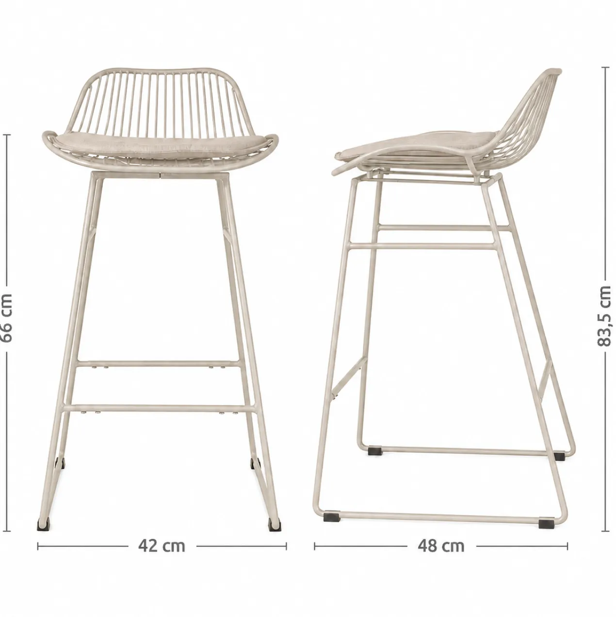 Barkruk Pleun H65 cm grijsbeige met zitkussen