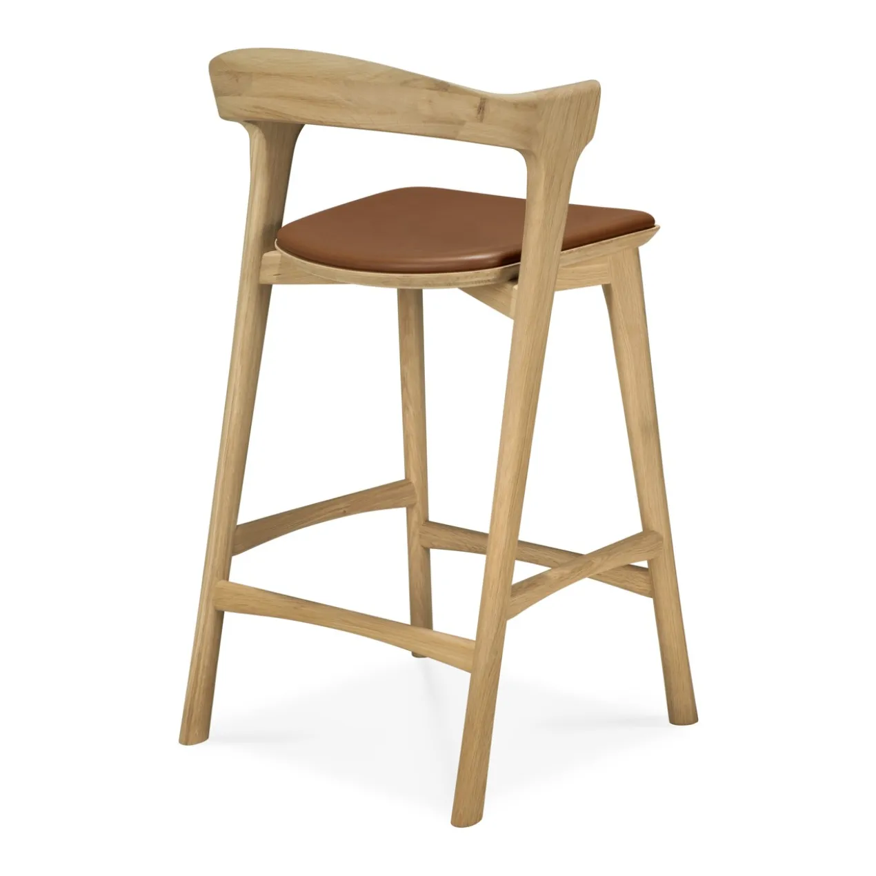Barstoel Bok gelakt eiken/cognac leer 66 cm