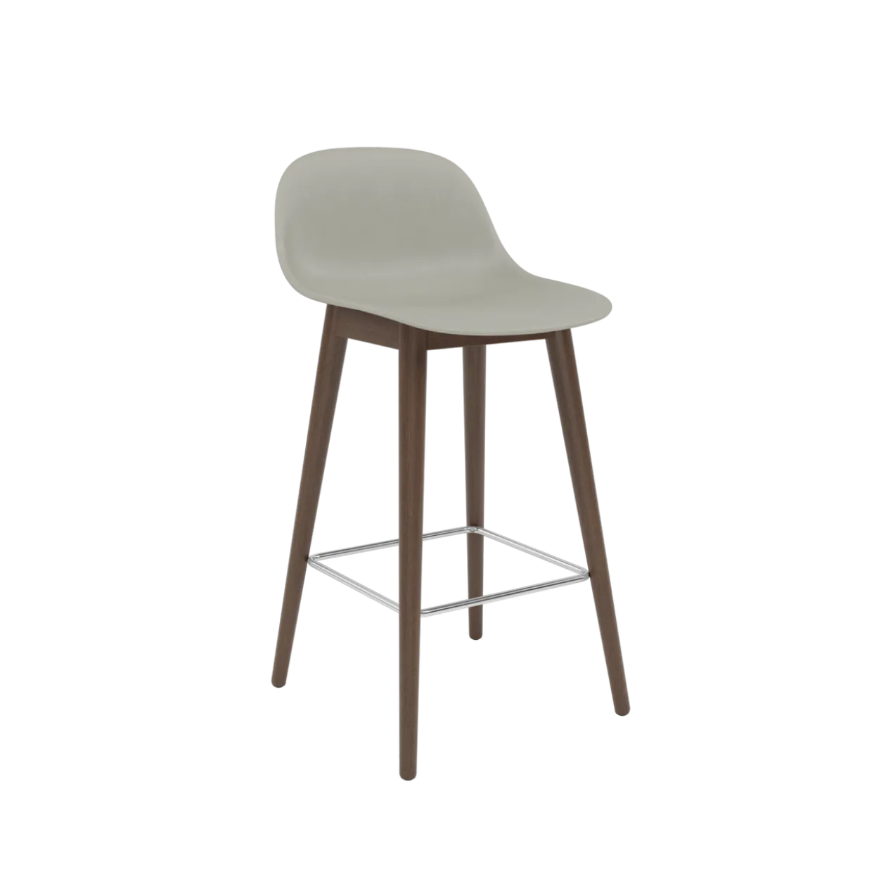 Barstoel Fiber 65 cm met rug en donker eiken onderstel grey