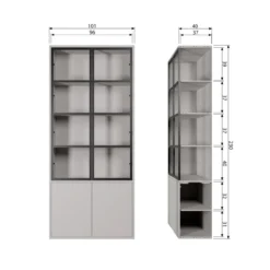 Basic 4-deurs vitrinekast grenen mist [fsc]