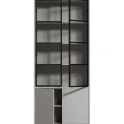 Basic 4-deurs vitrinekast grenen mist [fsc]