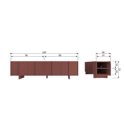 Basu tv meubel 200 cm grenen bordeauxrood [fsc]
