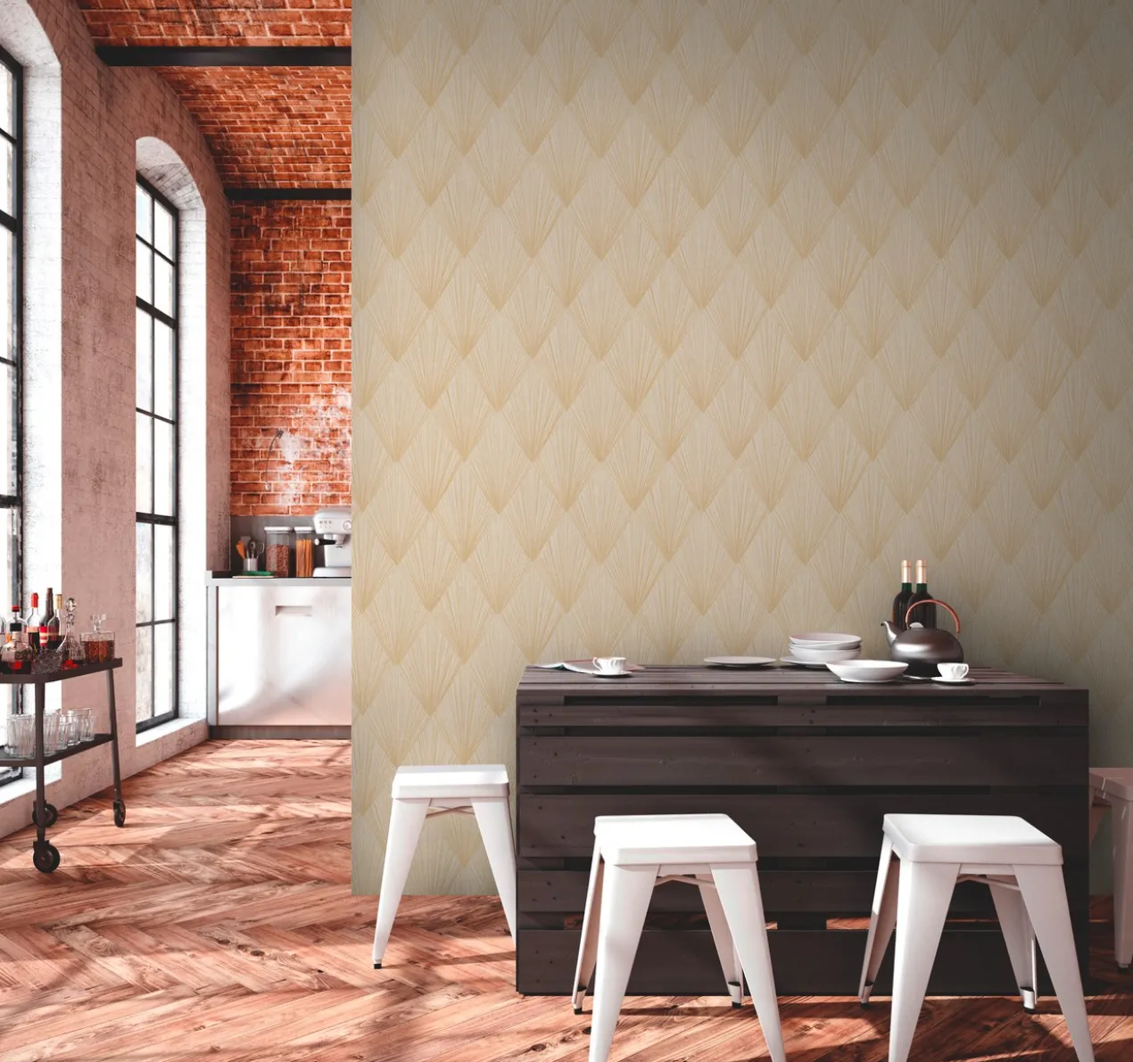 Behang Art deco geel