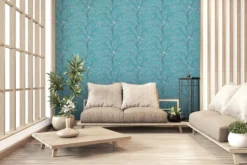 Behang Aziatische bloesem blauw
