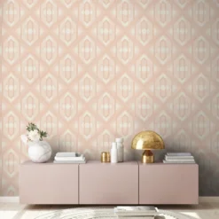 Behang met geometrische ornamenten in zachte kleuren – beige, crème, wit Retro behang met geometrische ornamenten in zachte kleuren – beige, crème, wit #1