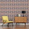 Behang retro versierd met ovalen en balken - blauw, bruin, beige Retro-stijl behang versierd met ovalen en balken - blauw, bruin, beige #1
