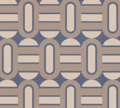 Behang retro versierd met ovalen en balken - blauw, bruin, beige Retro-stijl behang versierd met ovalen en balken - blauw, bruin, beige #1