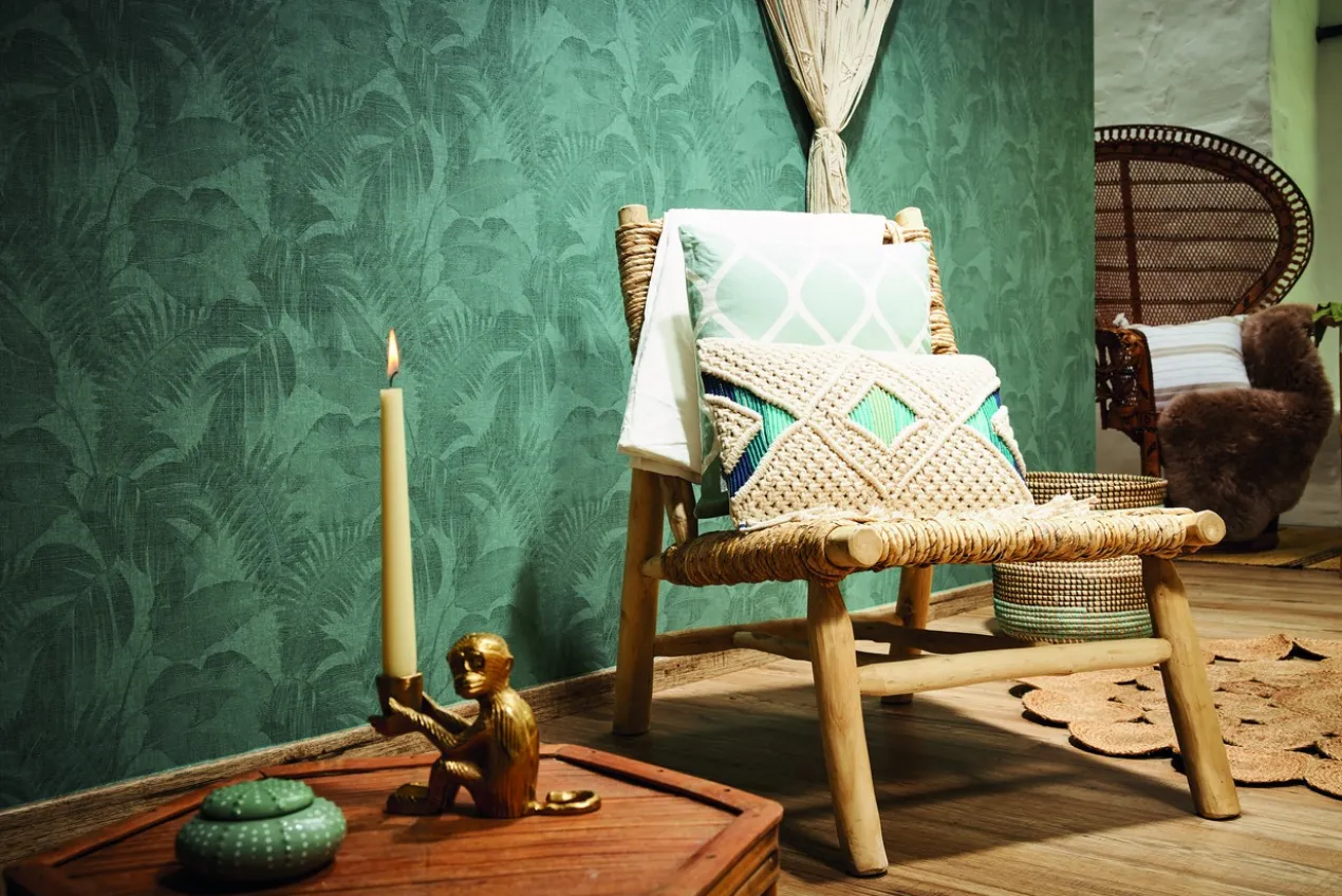 Behang Tropische bladeren groen/wit