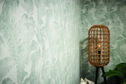 Behang Tropische bladeren groen/wit
