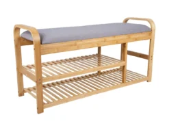 Bench Arch Double Shelf bamboo w. grey fabric