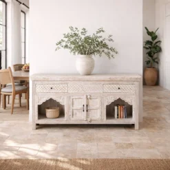 Bhanvad - Handgesneden Mangohouten Consoletafel