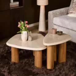 Bijzettafel Amara naturel botticino marmer 60 cm
