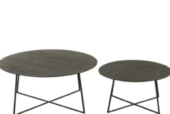 Bijzettafel Micah teakhout/metaal Zwart - set van 2