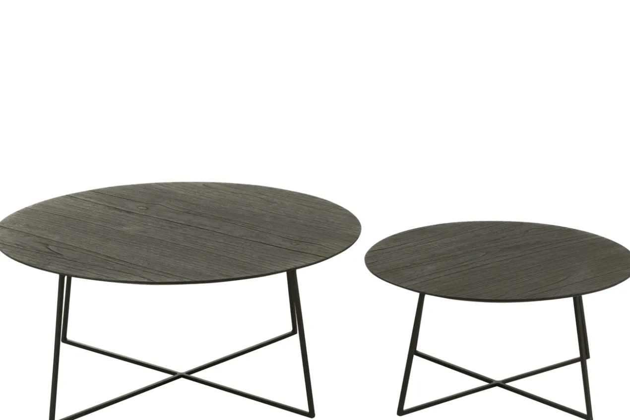 Bijzettafel Micah teakhout/metaal Zwart - set van 2