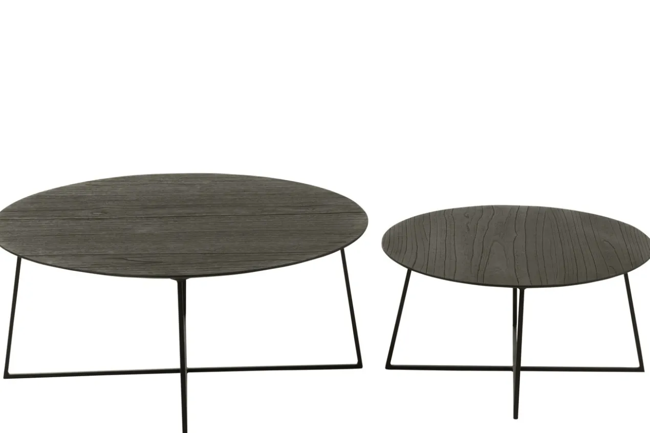 Bijzettafel Micah teakhout/metaal Zwart - set van 2