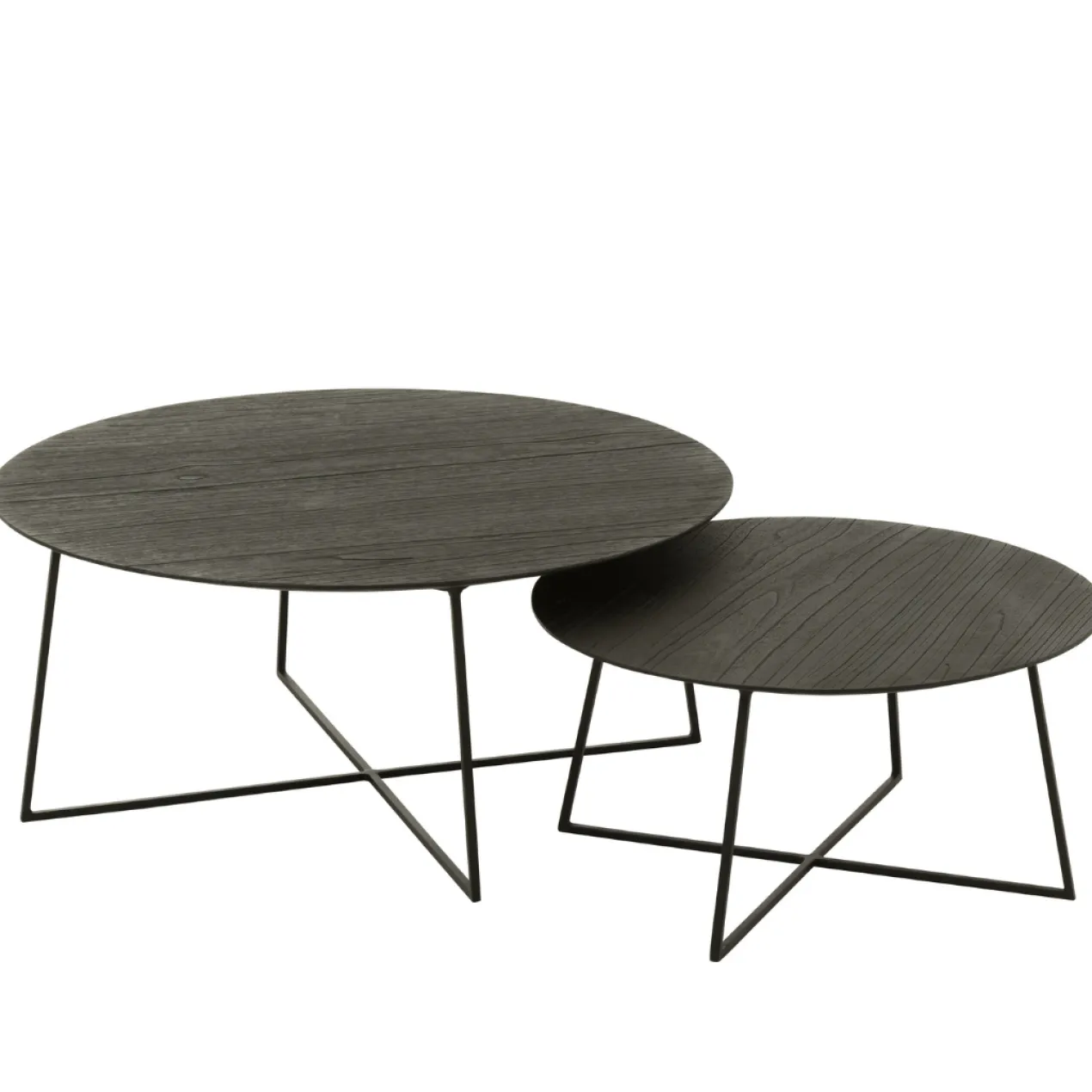 Bijzettafel Micah teakhout/metaal Zwart - set van 2