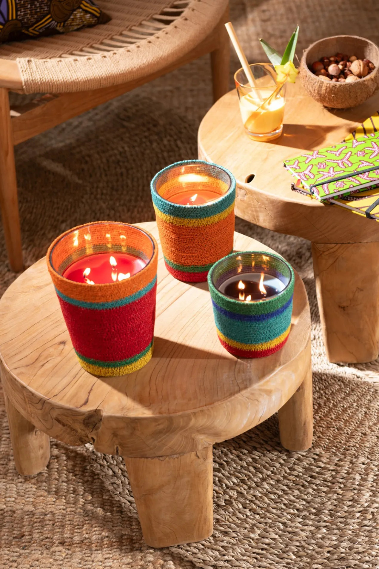 Bijzettafel Rond teakhout naturel - set van 2