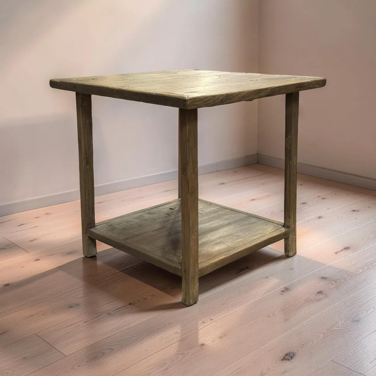 Bijzettafel vierkant met onder plank naturel