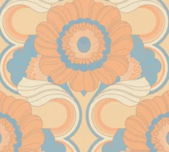 Bloemenvliesbehang in retrostijl – beige, turkoois, oranje #1