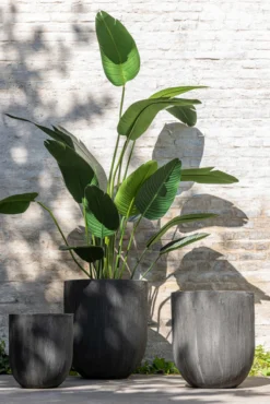 Bloempot rond keramiek hoog zwart - set van 3