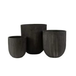 Bloempot rond keramiek hoog zwart - set van 3