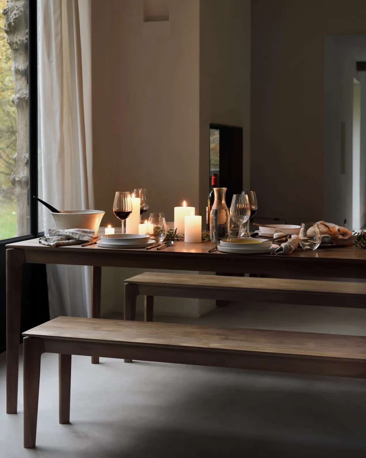 Bok bank - teak - 186cm - onbehandeld