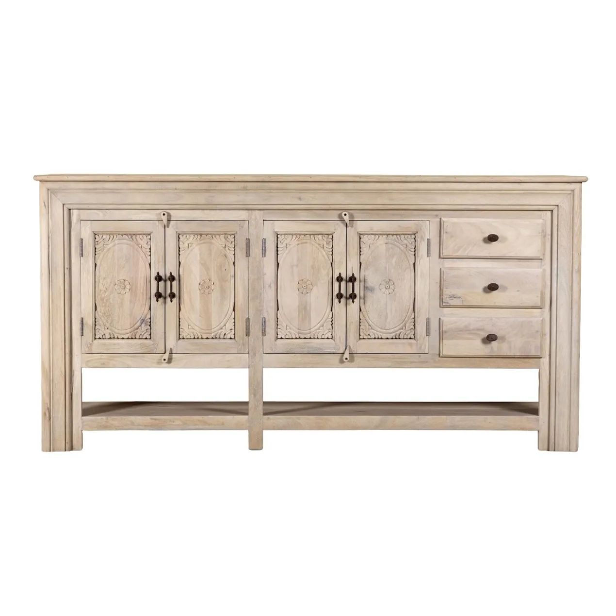 Brishti - Mangohouten Consoletafel met Houtsnijwerk