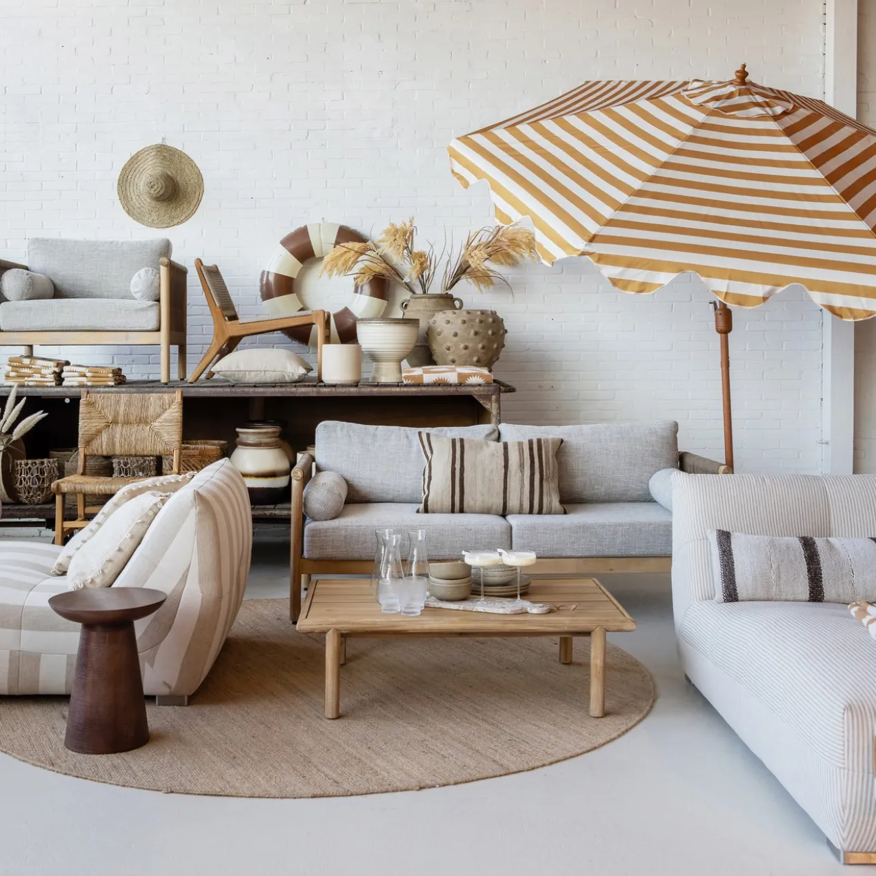 Buitendivan Flynn XL pinstripe beige