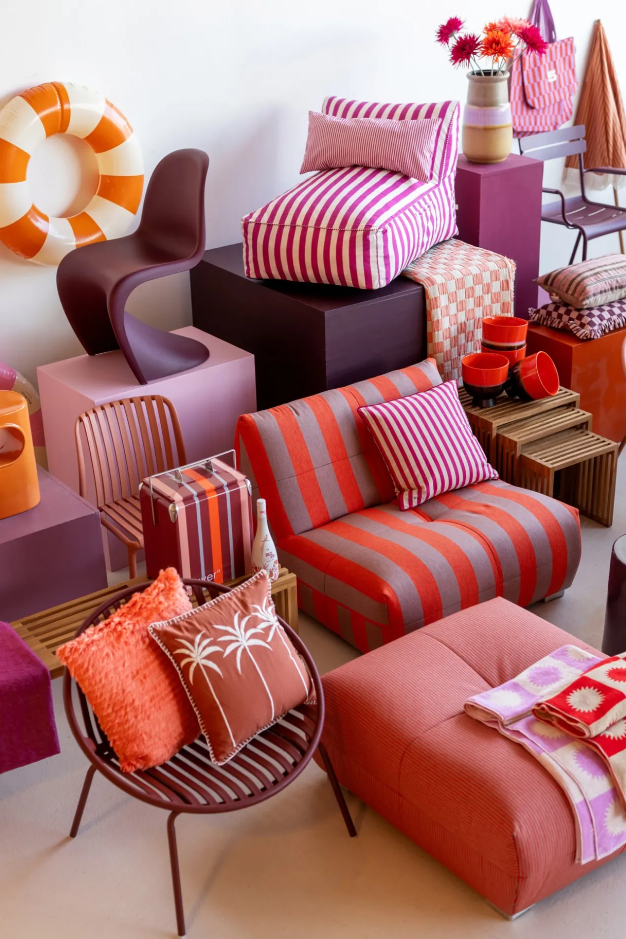 Buitenfauteuil Flynn bold stripe rood