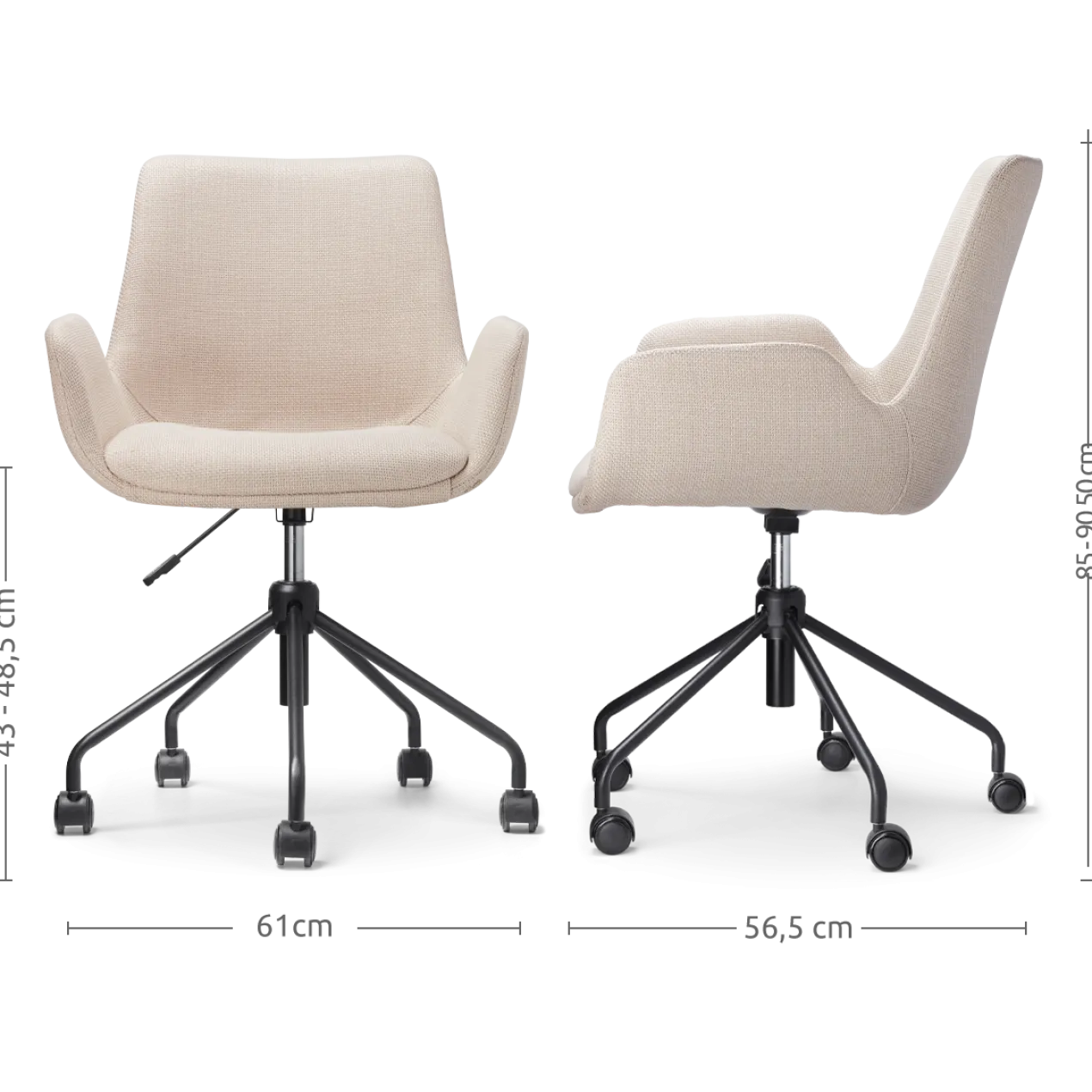 Bureaustoel Nout-Eef beige - zwart onderstel - set van 2