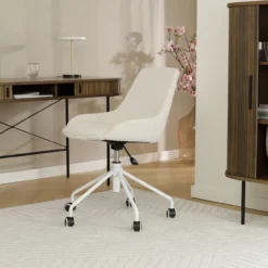 Bureaustoel Nout-Isa bouclé beige - wit onderstel