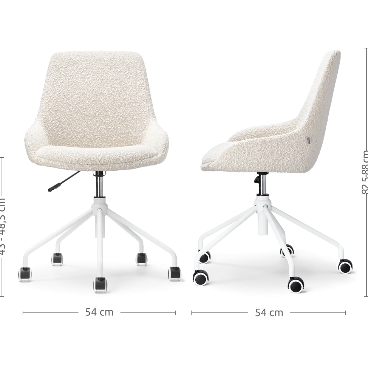 Bureaustoel Nout-Isa bouclé beige - wit onderstel