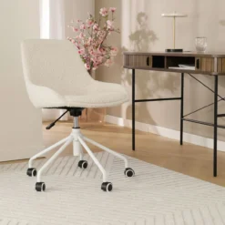 Bureaustoel Nout-Isa bouclé beige - wit onderstel