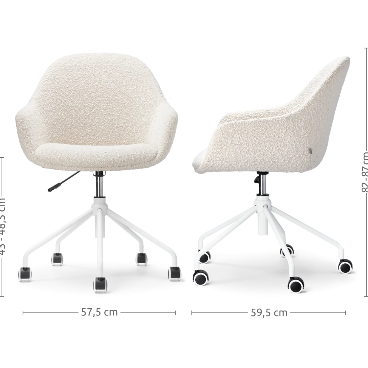 Bureaustoel Nout-Mae bouclé beige - wit onderstel