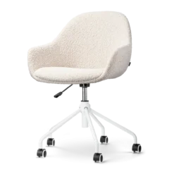 Bureaustoel Nout-Mae bouclé beige - wit onderstel
