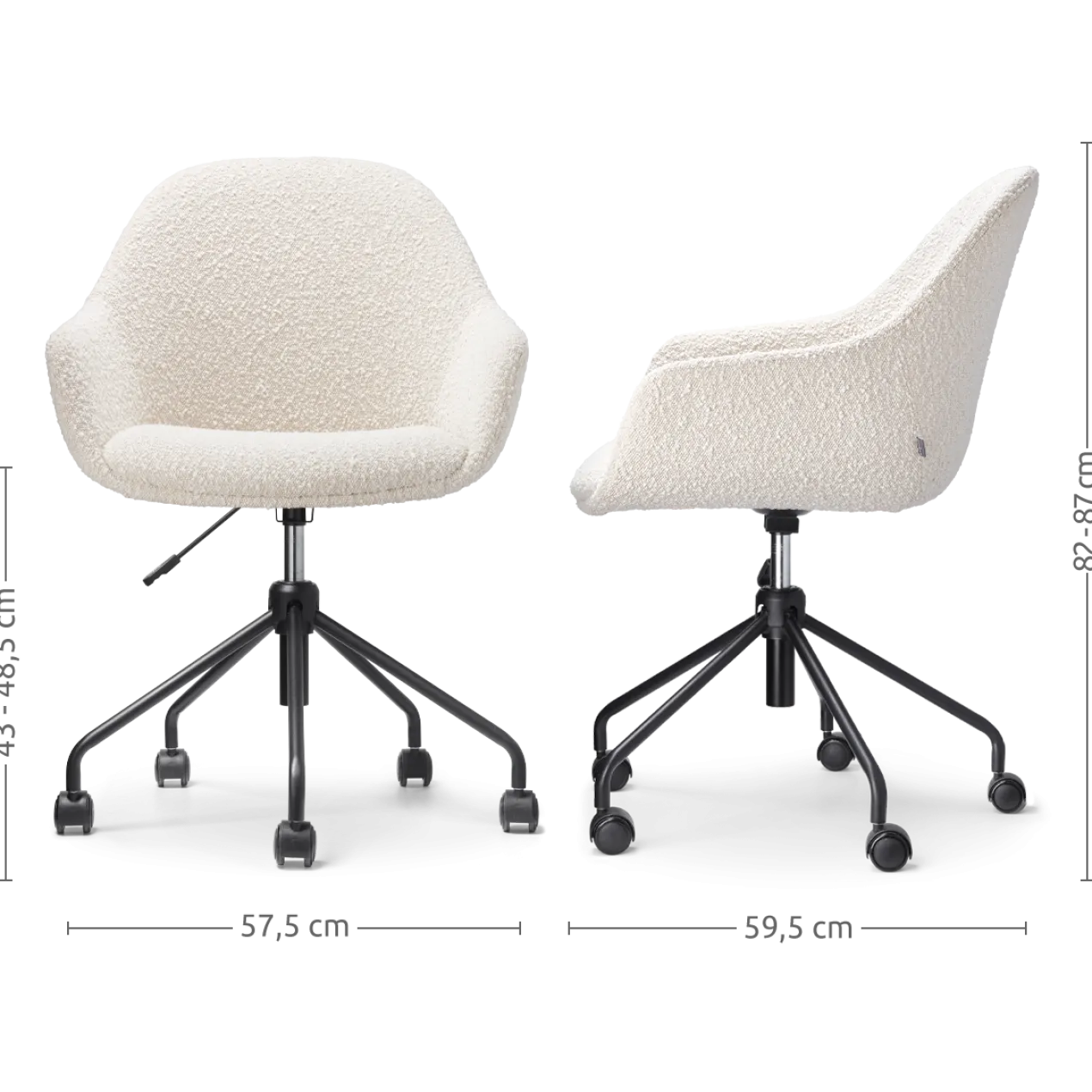 Bureaustoel Nout-Mae bouclé beige - zwart onderstel