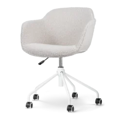 Bureaustoel Nout-Mare bouclé beige - wit onderstel