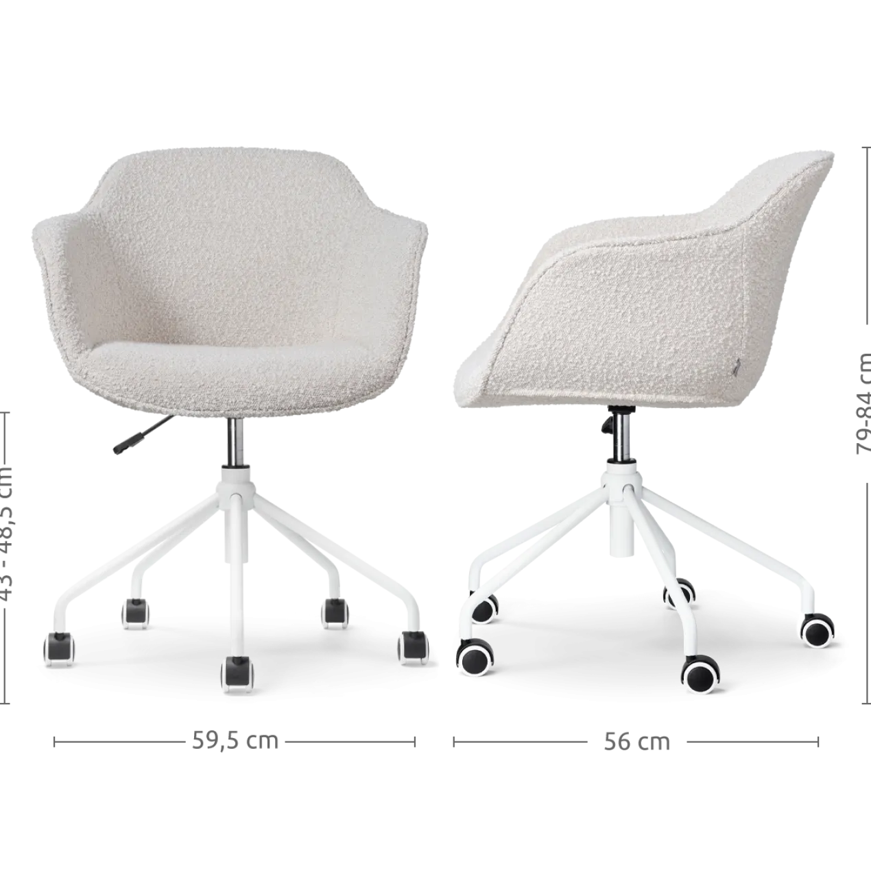 Bureaustoel Nout-Mare bouclé beige - wit onderstel
