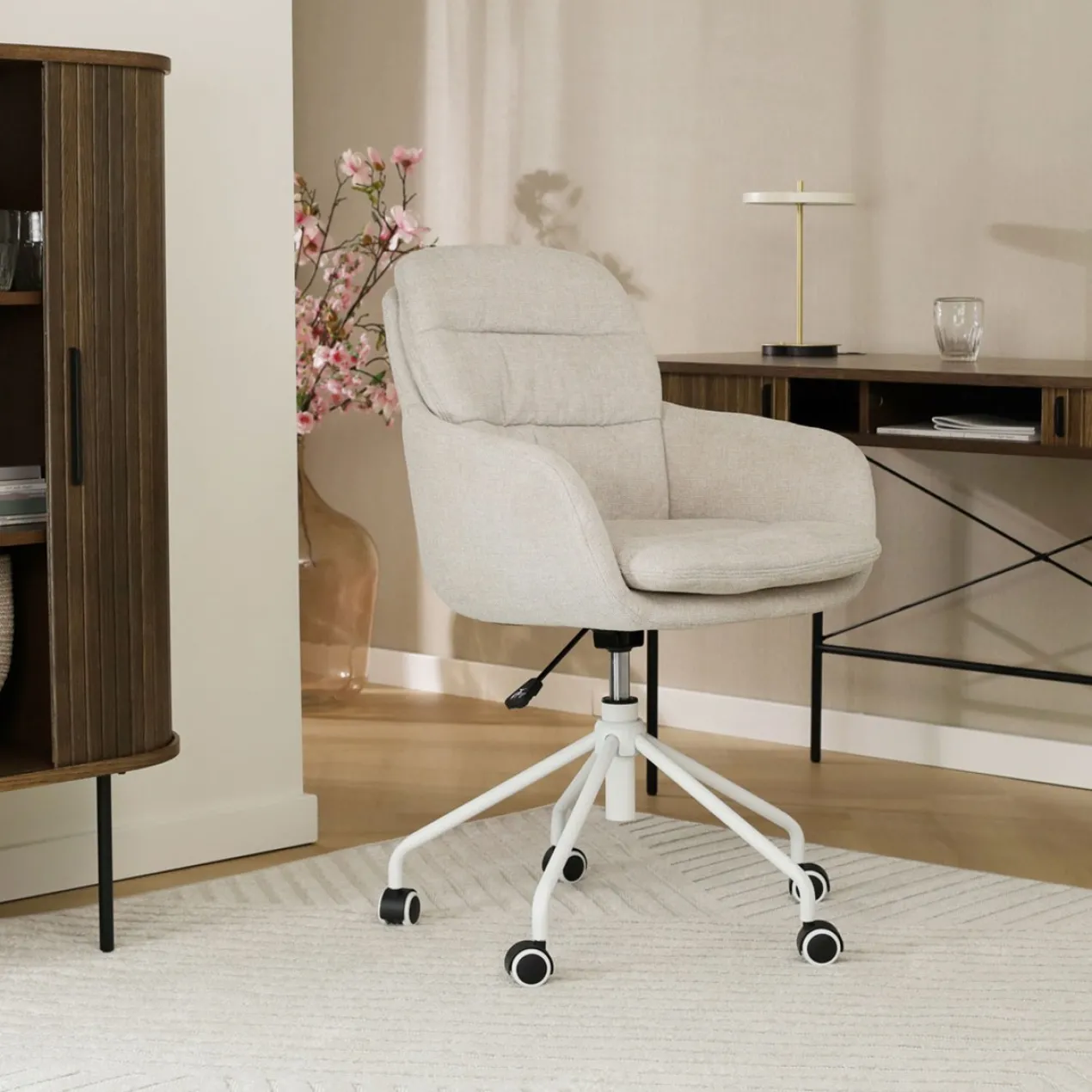 Bureaustoel Nout-Mia beige - wit onderstel