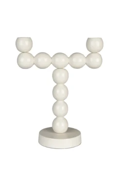Candle holder bubbles two shiny beige