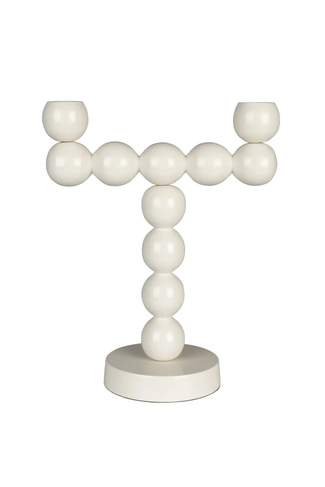 Candle holder bubbles two shiny beige