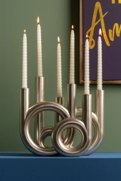Candle holder Rings large metallic gold