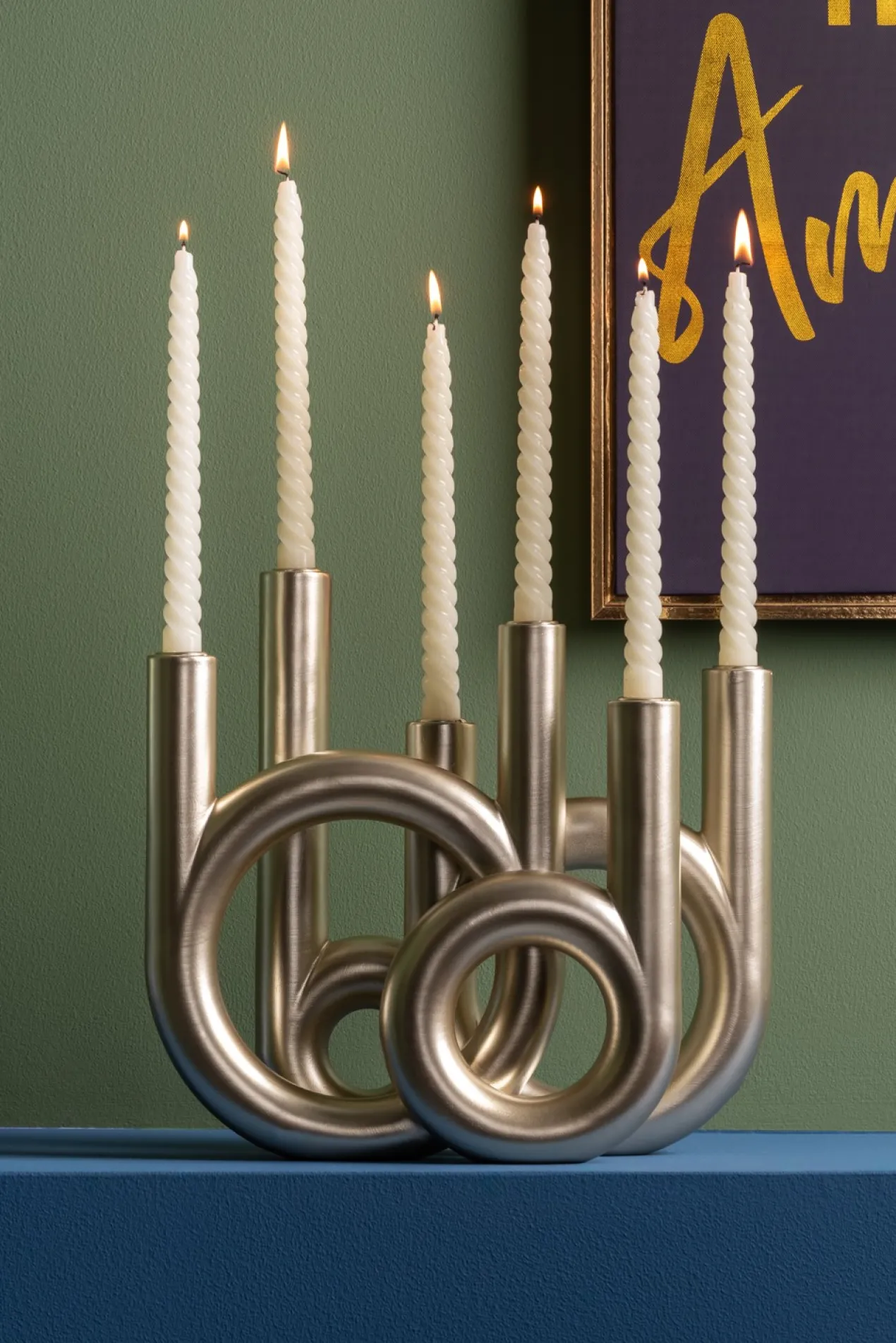 Candle holder Rings large metallic gold